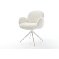 Drehstuhl Nube-Flex mit Armlehnen Bouclé Soft Beige Kreuzgestell breit Weiß 360 drehbar Wippfunktion Taschenfederkern – Bild 2