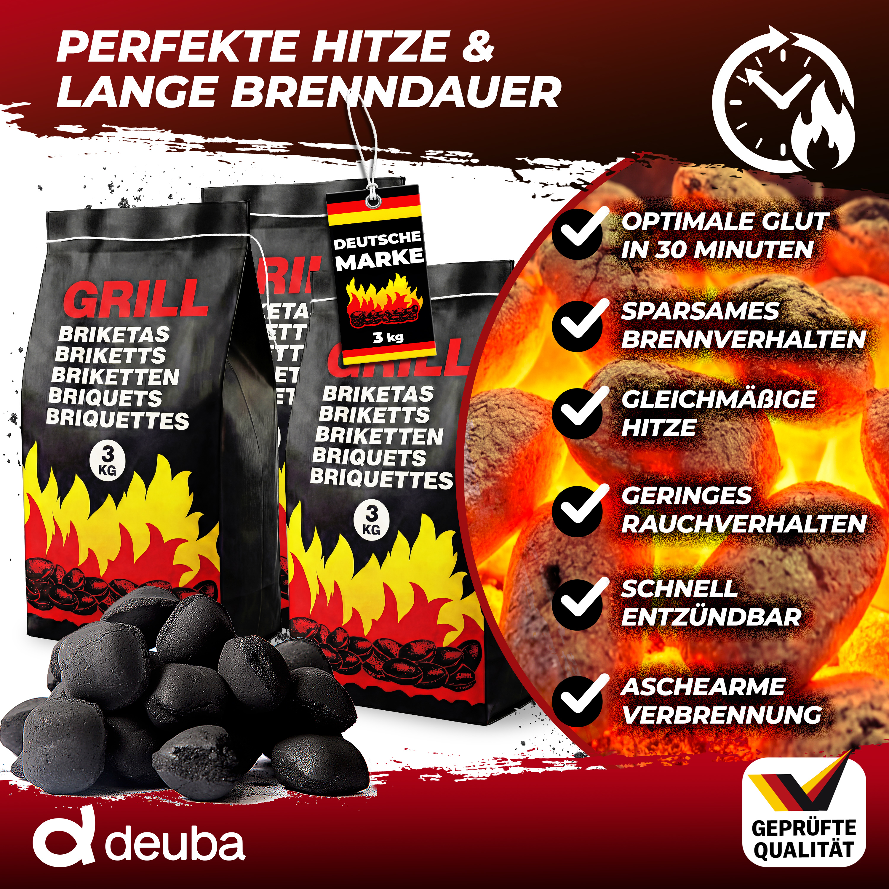 Deuba Holzkohlebriketts 2er-Set je 3kg – Bild 3