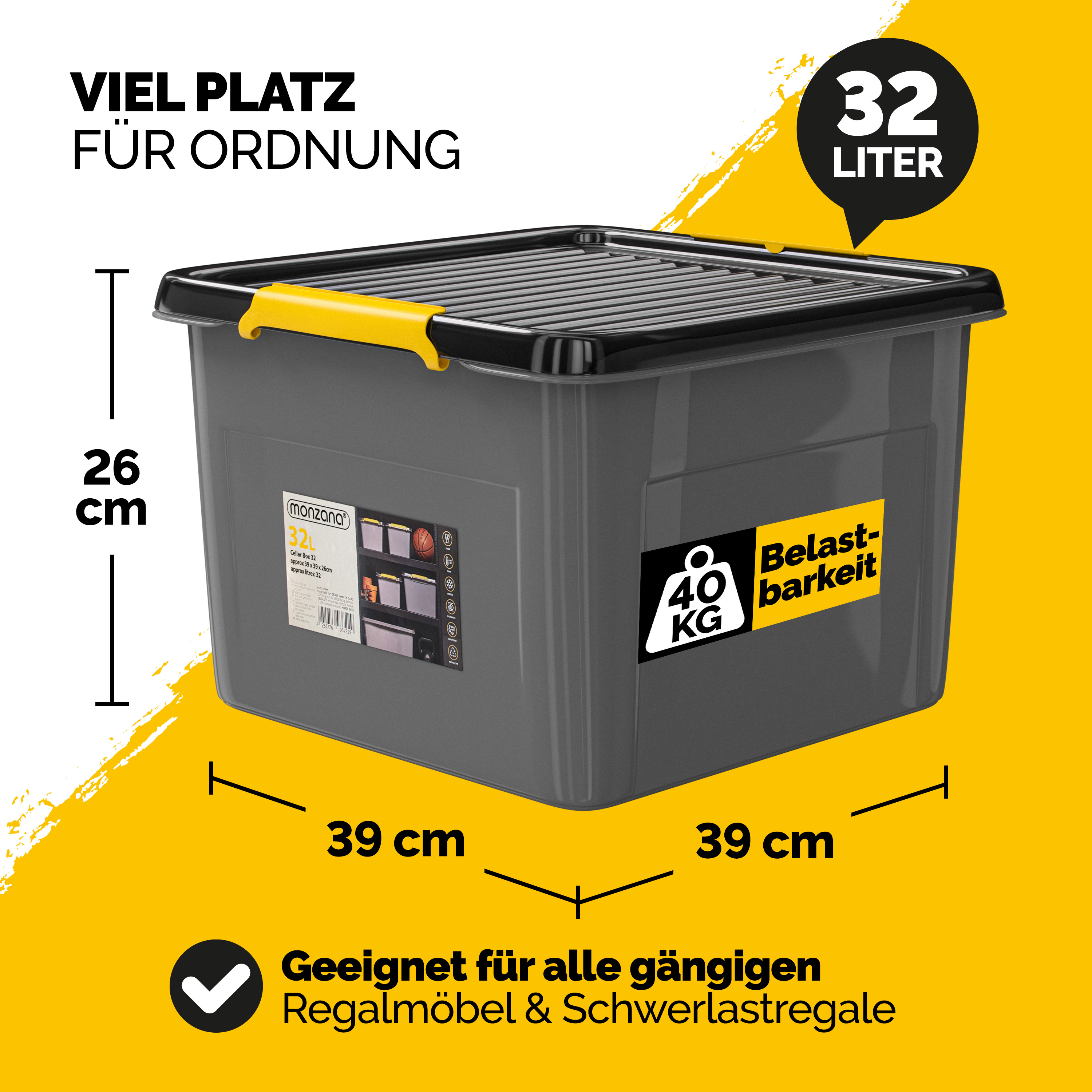 monzana Aufbewahrungsbox 4er-Set Grau/Anthrazit 39x39x26cm stapelbar – Bild 2