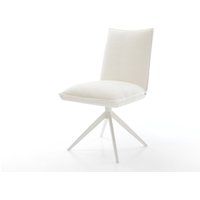 Drehstuhl Lelio-Flex Bouclé Soft Beige Kreuzgestell breit Weiß 360 drehbar Wippfunktion Taschenfederkern
