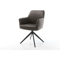 Drehstuhl Xana-Flex mit Armlehnen Mikrofaser Anthrazit Vintage Kreuzgestell breit Schwarz 360 drehbar Wippfunktion Taschenfederkern