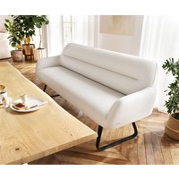 Esszimmerbank Taya-Flex 200 cm Bouclé Creme-Weiß Kufengestell flach Schwarz Taschenfederkern