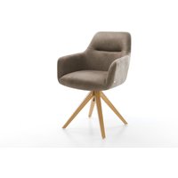 Esszimmerstuhl Pejo-Flex Mikrofaser Taupe Vintage Holzgestell kantig Natur 360 drehbar Taschenfederkern – Bild 2