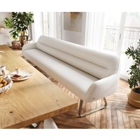 Esszimmerbank Taya-Flex 300 cm Bouclé Creme-Weiß Kufengestell flach Effektfinish Titan Taschenfederkern – Bild 2