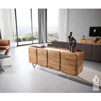 Sideboard Kiano 175 cm Akazie Natur 4 Türen V-Fuß Edelstahl Raumteiler