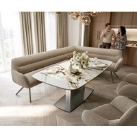 Esszimmerbank Taya-Flex 285x190 cm Bouclé Schlamm Kreuzgestell kantig Effektfinish Titan Taschenfederkern Rechts