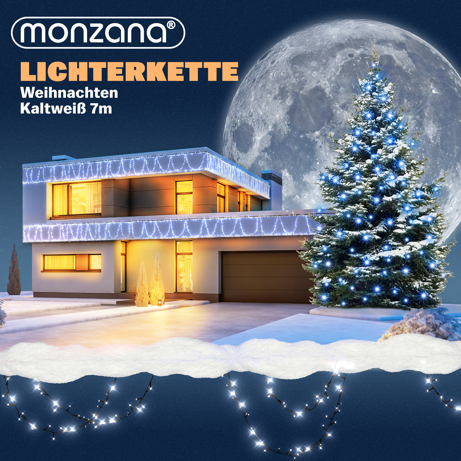 Deuba Lichterkette Weihnachten Kaltweiß 7m Timer – Bild 2