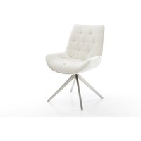 Drehstuhl Taimi-Flex Bouclé Soft Beige Kreuzgestell breit Edelstahl 360 drehbar Wippfunktion