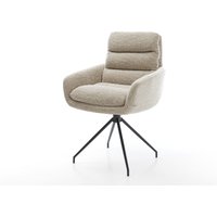 Esszimmerstuhl Abelia-Flex mit Armlehnen Webstoff Soft Beige Kreuzgestell konisch Schwarz