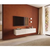Lowboard Cuor 180 cm Keramik Laminam Travertino Bianco Creme-Weiß 1 Klappe 2 Schubfächer Schwebend – Bild 2