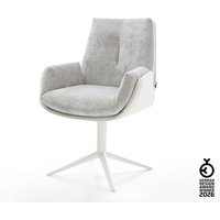 Drehstuhl Clea-Flex Materialmix Echtleder Weiß-Silbergrau Fußkreuz Weiß 360 drehbar Wippfunktion