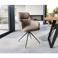 Esszimmerstuhl Zelia-Flex mit Armlehnen Mikrofaser Taupe Vintage Kreuzgestell konisch Schwarz Taschenfederkern