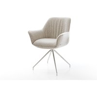 Esszimmerstuhl Keila-Flex mit Armlehnen Webstoff Soft Beige Kreuzgestell konisch Edelstahl