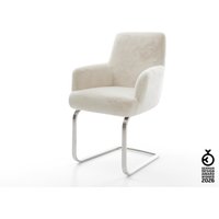 Freischwinger Heira-Flex mit Armlehnen Plüsch Creme-Weiß Freischwinger flach Edelstahl Taschenfederkern