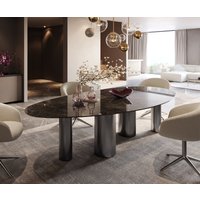 Esstisch Edge Oval 280x130 Keramik Emperador Extra Lucidato Dunkelbraun Pilier Edelstahl Graphit