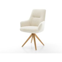 Drehstuhl Zelia-Flex mit Armlehnen Teddystoff Beige Holzgestell kantig Natur 360 drehbar Taschenfederkern