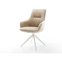 Drehstuhl Zelia-Flex mit Armlehnen Mikrofaser Beige Vintage Kreuzgestell breit Weiß 360 drehbar Wippfunktion Taschenfederkern