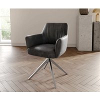 Drehstuhl Xana-Flex mit Armlehnen Mikrofaser Anthrazit Vintage Kreuzgestell breit Edelstahl 360 drehbar Taschenfederkern