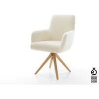 Drehstuhl Heira-Flex mit Armlehnen Teddystoff Beige Holzgestell kantig Natur 360 drehbar Taschenfederkern