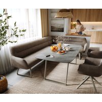 Esszimmerbank Taya-Flex 285x190 cm Mikrofaser Taupe Vintage Kufengestell flach Effektfinish Titan Taschenfederkern Rechts