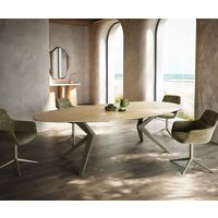 Esstisch Edge Oval 280x130 Keramik Laminam Sabbia Eichefarbig Zenthara kantig Metall Effektfinish Titan