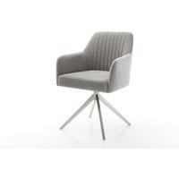 Drehstuhl Greg-Flex Strukturstoff Soft Grau Kreuzgestell breit Edelstahl 360 drehbar Wippfunktion Taschenfederkern