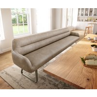 Esszimmerbank Taya-Flex 300 cm Mikrofaser Beige Vintage Kufengestell flach Effektfinish Titan Taschenfederkern