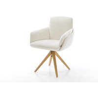 Drehstuhl Luan-Flex mit Armlehnen Bouclé Soft Beige Holzgestell kantig Natur 360 drehbar
