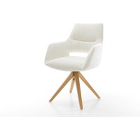 Drehstuhl Yago-Flex mit Armlehnen Bouclé Soft Beige Holzgestell kantig Natur 360 drehbar Taschenfederkern – Bild 2