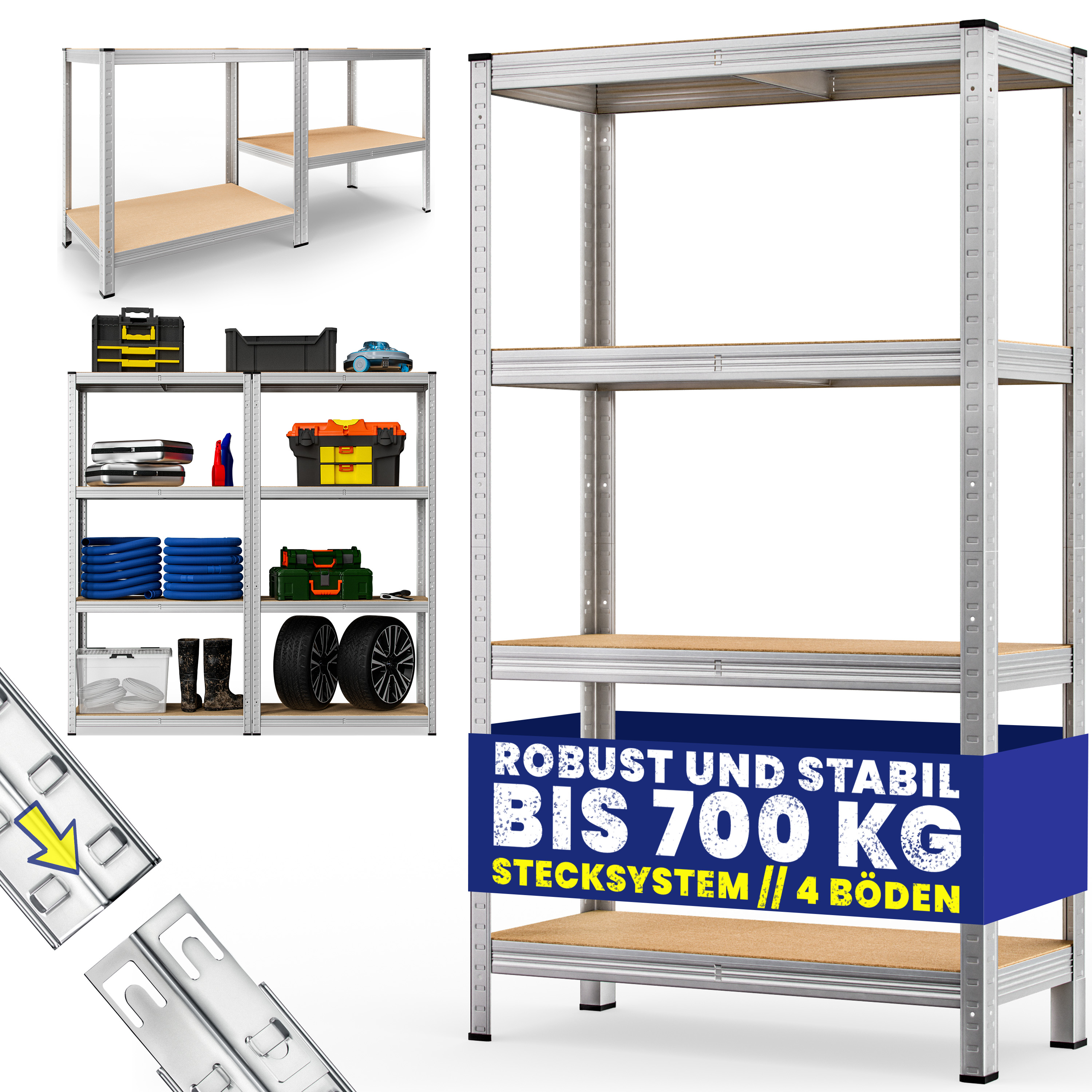 monzana Schwerlastregal 160x90x40cm verzinkt 700kg – Bild 3