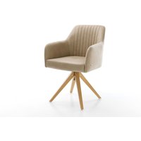Esszimmerstuhl Greg-Flex Mikrofaser Beige Vintage Holzgestell kantig Natur 360 drehbar Taschenfederkern