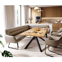 Esszimmerbank Taya-Flex 285x190 cm Mikrofaser Beige Vintage Kufengestell flach Schwarz Taschenfederkern Rechts