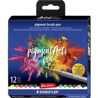 STAEDTLER Fasermaler pigment brush pen, Basic Colours, 12er