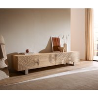 Lowboard Ashara 220 cm Eiche Natur 3D Effekt 4 Türen Kufe Edelstahl gebürstet