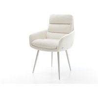 Esszimmerstuhl Abelia-Flex mit Armlehnen Bouclé Soft Beige 4-Fuß konisch Edelstahl