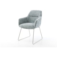Esszimmerstuhl Pejo-Flex Chenille Pastellblau Kufengestell Edelstahl Taschenfederkern
