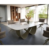 Esstisch Edge Boot 240x120 cm Keramik Onyx Champagne Infinity Metall Effektfinish Titan