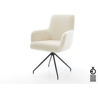 Esszimmerstuhl Heira-Flex mit Armlehnen Teddystoff Beige Kreuzgestell konisch Schwarz Taschenfederkern – Bild 2