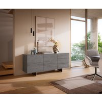 Sideboard Cuor 180 cm Keramik Beton Grau 2 Türen 3 Schubfächer Fuß Schwebeoptik Edelstahl