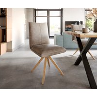 Esszimmerstuhl Lelio-Flex Mikrofaser Taupe Vintage Holzgestell kantig Natur 360 drehbar Taschenfederkern