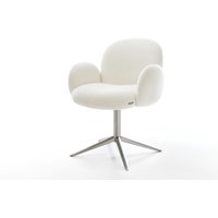 Drehstuhl Nube-Flex mit Armlehnen Bouclé Soft Beige Fußkreuz Edelstahl 360 drehbar Wippfunktion Taschenfederkern