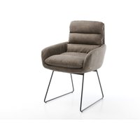 Esszimmerstuhl Abelia-Flex mit Armlehnen Mikrofaser Taupe Vintage Kufengestell Schwarz
