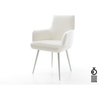 Esszimmerstuhl Heira-Flex mit Armlehnen Bouclé Soft Beige 4-Fuß konisch Edelstahl Taschenfederkern
