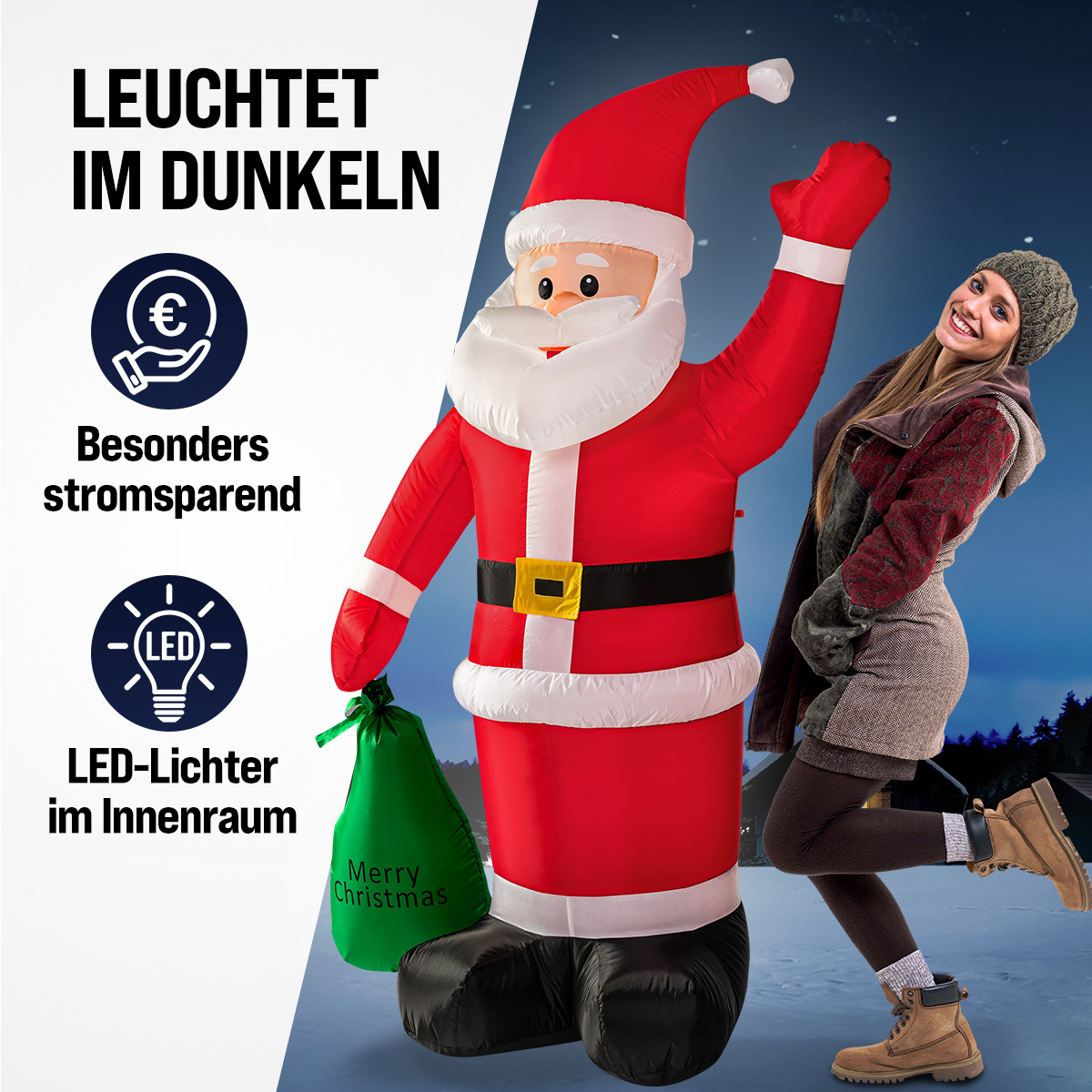 monzana Aufblasbarer Weihnachtsmann mit Beleuchtung – Bild 2