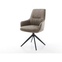 Drehstuhl Zelia-Flex mit Armlehnen Mikrofaser Taupe Vintage Kreuzgestell breit Schwarz 360 drehbar Wippfunktion Taschenfederkern