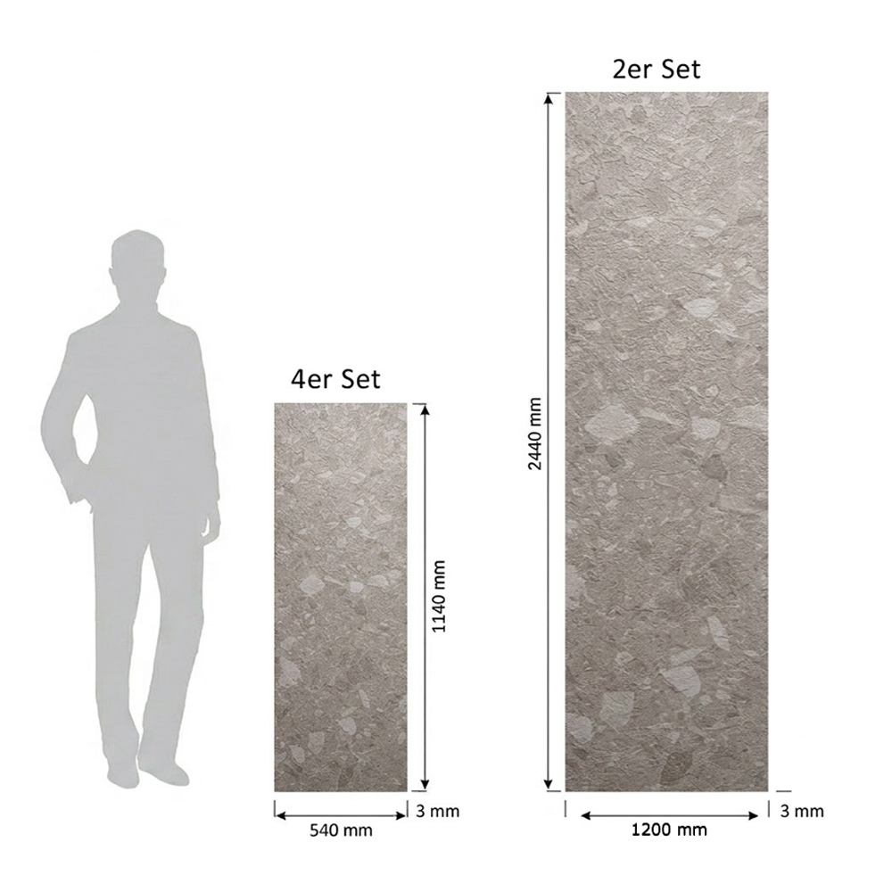 SPC Wandpaneele EDA 4er Set 114x54 cm Terrazzo Hellgrau Hochglanz – Bild 5