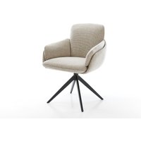 Drehstuhl Luan-Flex mit Armlehnen Webstoff Soft Beige Kreuzgestell breit Schwarz 360 drehbar Wippfunktion