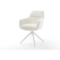 Drehstuhl Pejo-Flex Bouclé Soft Beige Kreuzgestell breit Weiß 360 drehbar Wippfunktion Taschenfederkern