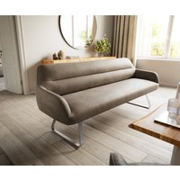 Esszimmerbank Taya-Flex 200 cm Mikrofaser Taupe Vintage Kufengestell flach Edelstahl Taschenfederkern