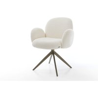 Drehstuhl Nube-Flex mit Armlehnen Bouclé Weiß Kreuzgestell breit Effektfinish Titan 360 drehbar Taschenfederkern